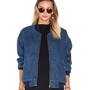 J.O.A. jean bomber jacket w/ faux sherpa lining size S.
